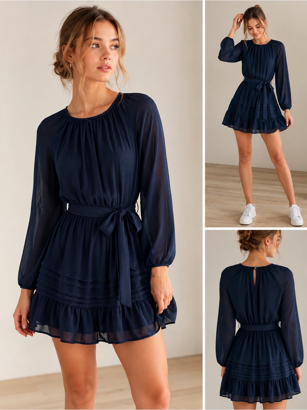 Abercrombie & Fitch Navy Chiffon Tiered Mini Dress NWT S